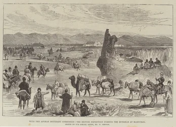 With the Afghan Boundary Commission, the British Expedition fording the Murghab at Maruchak